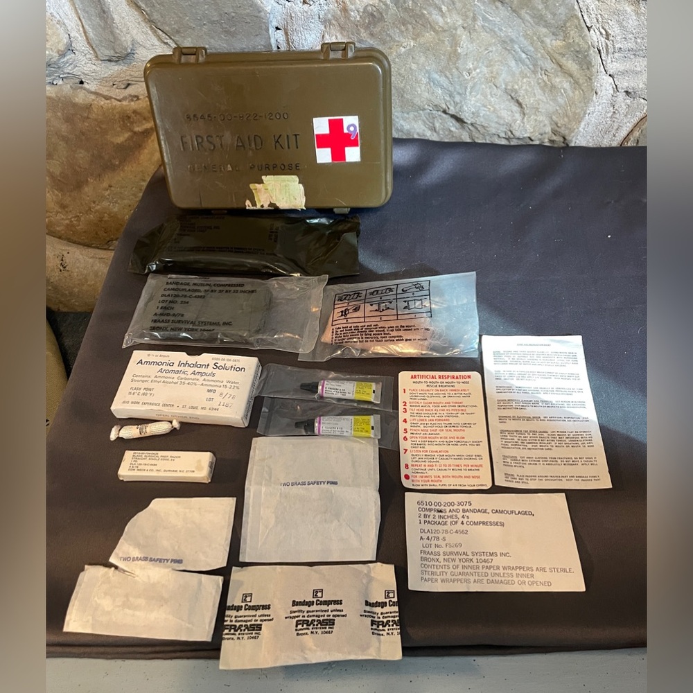 Vintage Military First Aid Kit With Many Original Items Inside